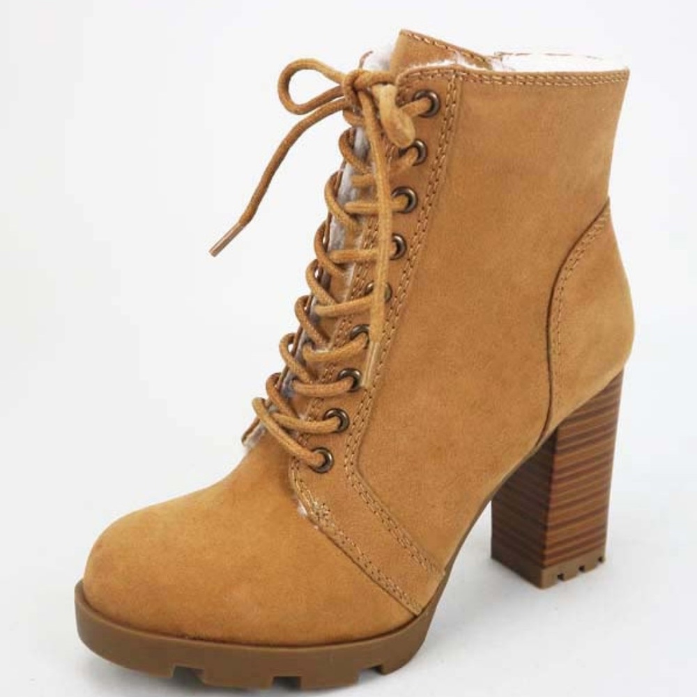 Fur Lined Tan Lace Up Booties